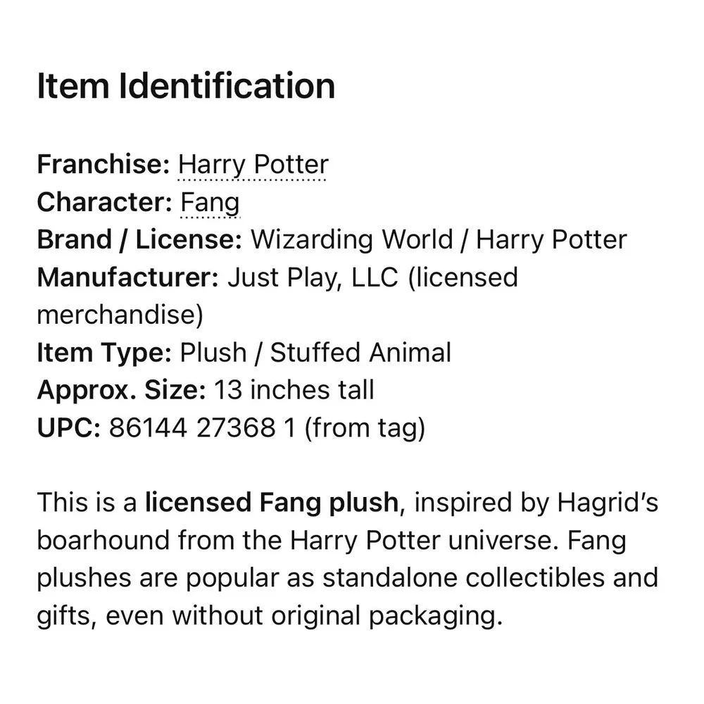 Harry Potter Fang Plush Hagrid Dog Stuffed Animal Just Play 13 inch Grey‎ 2021